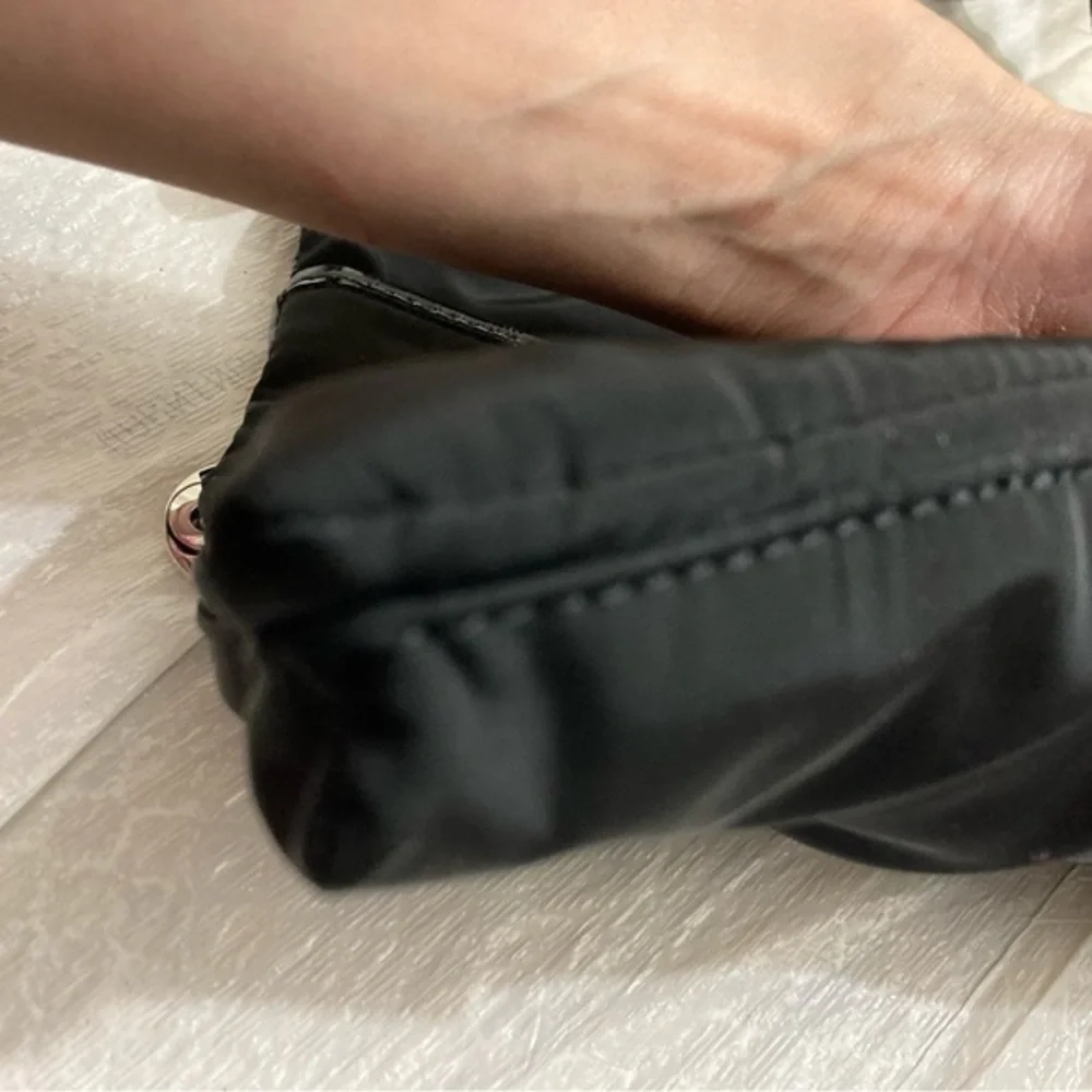 Brighton black nylon with brown embossed patent leather messenger bag